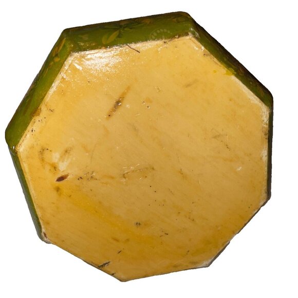 VTG Wood Octagon Decoupage Art Anton Pieck Box Purse Bag Lucite Mushroom Yellow - Picture 6 of 6